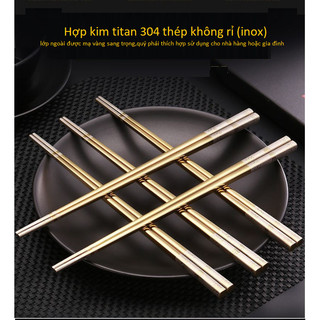 Combo10 Đôi Đũa Inox 304,Hoa Văn PHÚC LÀNH Mạ Titanium VÀNG,ĐEN Inox 304, Khắc Laser Chống Trượt