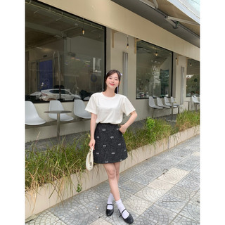 Chân váy dạ text thêu nơ Ma Vie