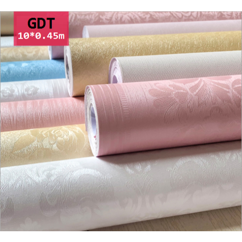 Giấy dán tường hoa văn nổi dài 10 mét rộng 45cm ❤️FREESHIP❤️ Cuộn giấy dán tường có sẵn keo bóc dán