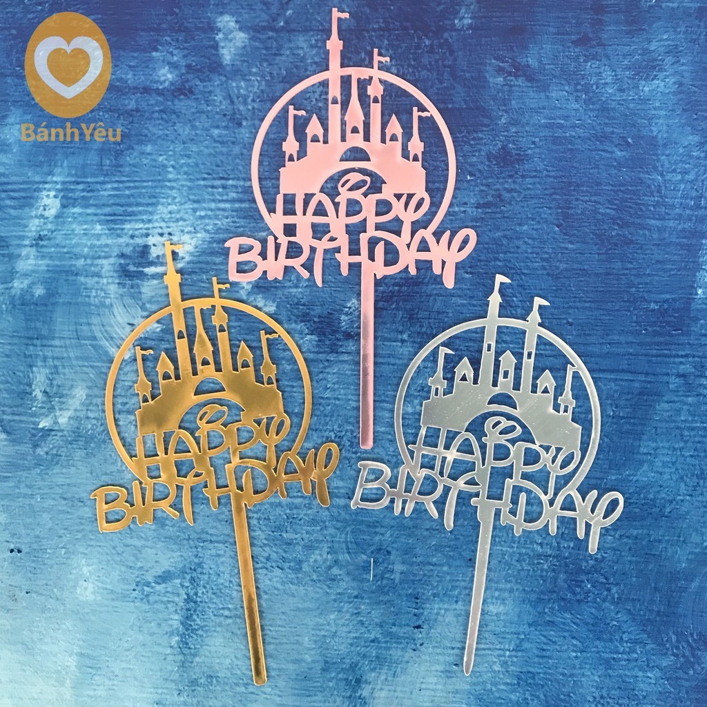 Que cắm bánh HPBD lâu đài, phụ kiện trang trí bánh kem - SKTC