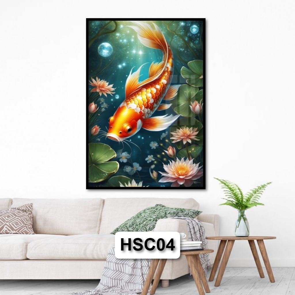 Tranh Gỗ Tráng Gương Có Khung Hoa Sen Cá Koi Cá Chép Phong Thủy Đem Lại Tài Lộc May Mắn Sức Khỏe Decor Tường