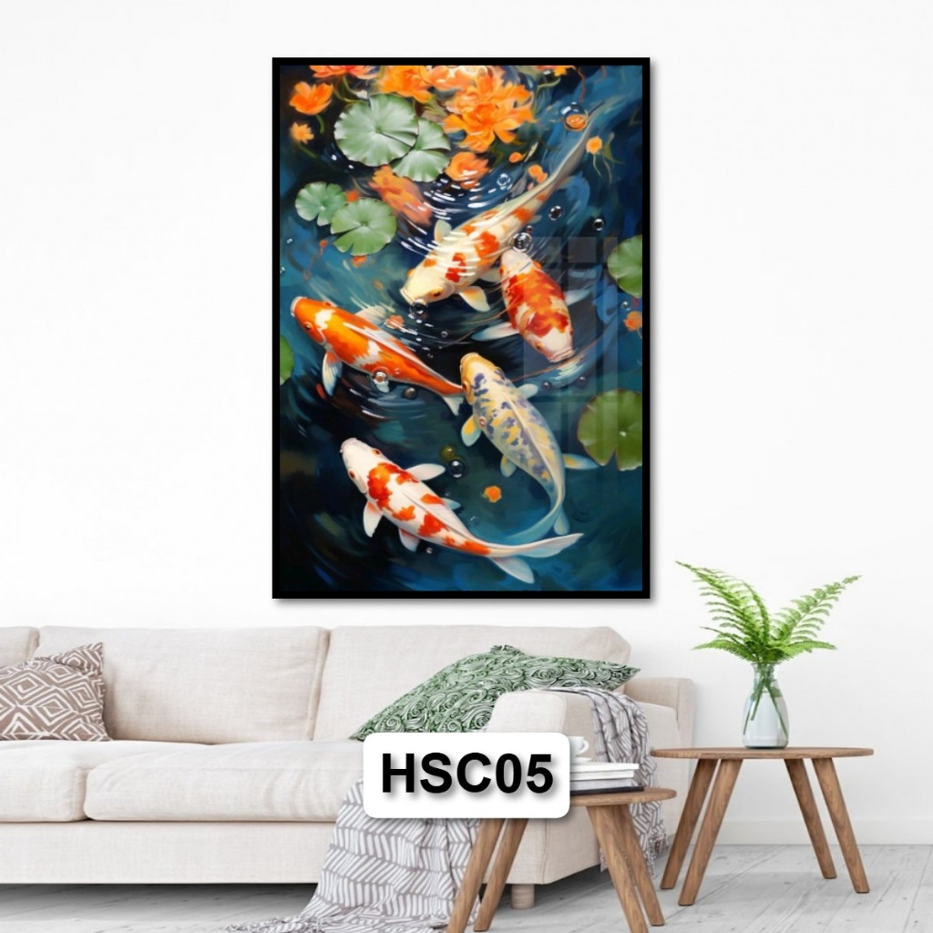 Tranh Gỗ Tráng Gương Có Khung Hoa Sen Cá Koi Cá Chép Phong Thủy Đem Lại Tài Lộc May Mắn Sức Khỏe Decor Tường