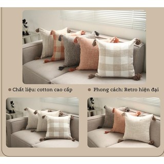 (Loại dày xịn) Gối sofa vỏ gối tựa lưng sofa vuông 45x45  cao cấp họa tiết độc đáo phong cách Retro