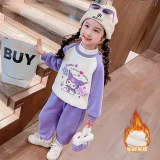 Đồ bộ cho bé gái hoạ tiết kuromi-thỏ hồng, bộ quần áo thu đông nỉ ấm cho bé gái sz 10-20kg