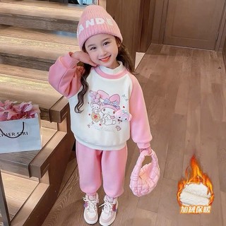 Đồ bộ cho bé gái hoạ tiết kuromi-thỏ hồng, bộ quần áo thu đông nỉ ấm cho bé gái sz 10-20kg