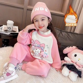 Đồ bộ cho bé gái hoạ tiết kuromi-thỏ hồng, bộ quần áo thu đông nỉ ấm cho bé gái sz 10-20kg