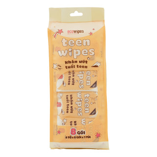 Combo 02 lốc 16 gói khăn ướt mini size EcoWipes gói 8 tờ không mùi nhỏ gọn cho học sinh sinh viên