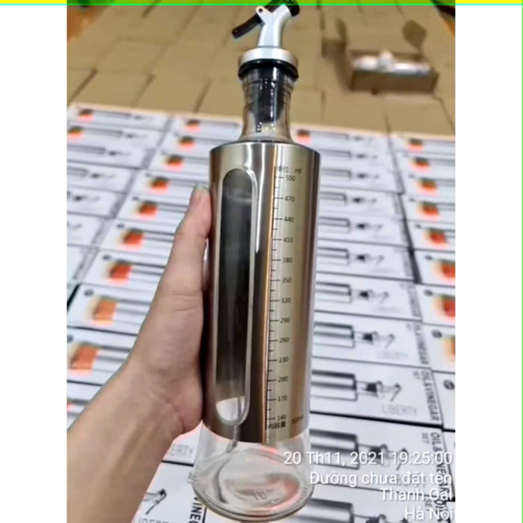 LỌ ĐỰNG DẦU ĂN CHIA VẠCH,  Chai đựng dầu ăn nước mắm, Bình rót dầu ăn nước mắm thủy tinh bọc inox cao cấp-MA:LOCHIAVACH