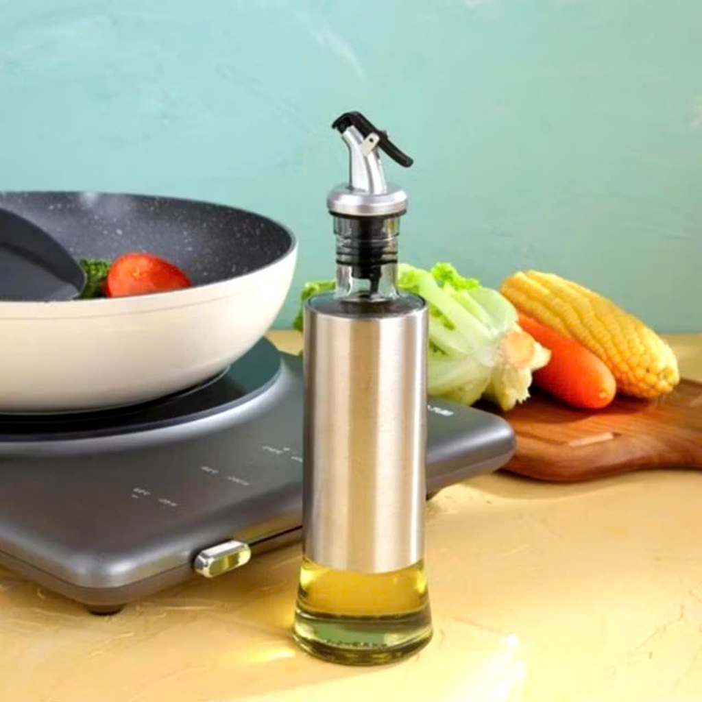 LỌ ĐỰNG DẦU ĂN CHIA VẠCH,  Chai đựng dầu ăn nước mắm, Bình rót dầu ăn nước mắm thủy tinh bọc inox cao cấp-MA:LOCHIAVACH