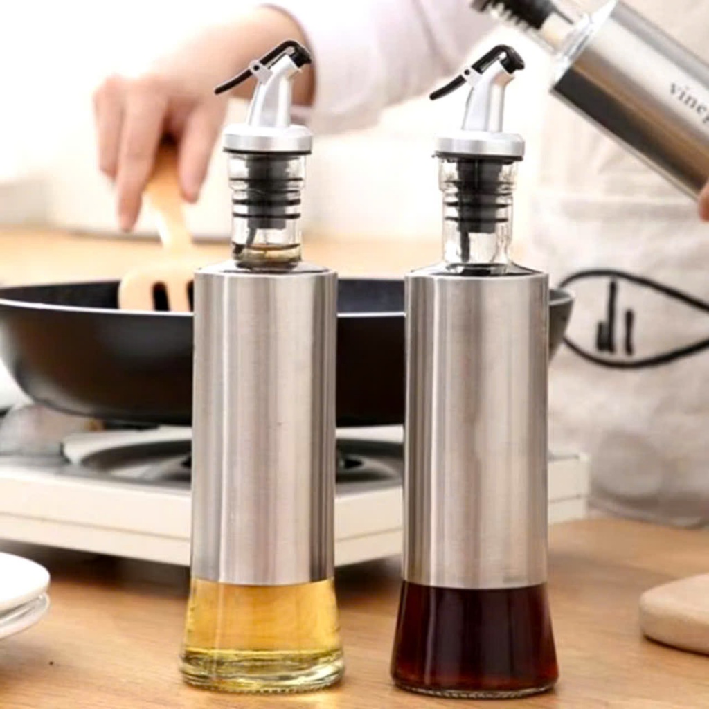LỌ ĐỰNG DẦU ĂN CHIA VẠCH,  Chai đựng dầu ăn nước mắm, Bình rót dầu ăn nước mắm thủy tinh bọc inox cao cấp-MA:LOCHIAVACH