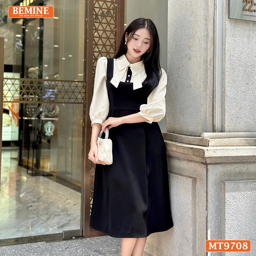 Ảnh Đầm thiết kế BEMINE cổ sơ mi tai thỏ dáng chữ A tay dài phù hợp đi làm, đi chơi-MT9708 2