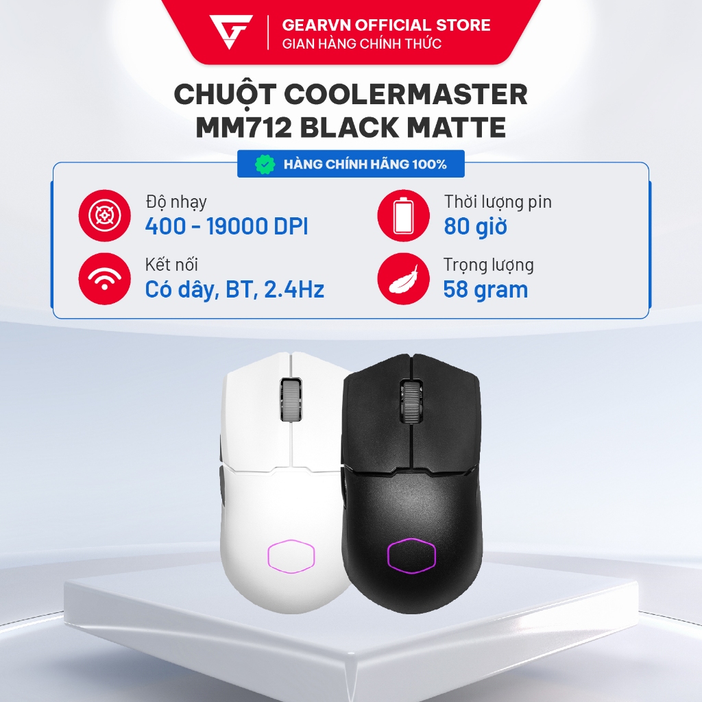 Chuột CoolerMaster MM712 Black Matte/ White 3 mode kết nối gaming ...