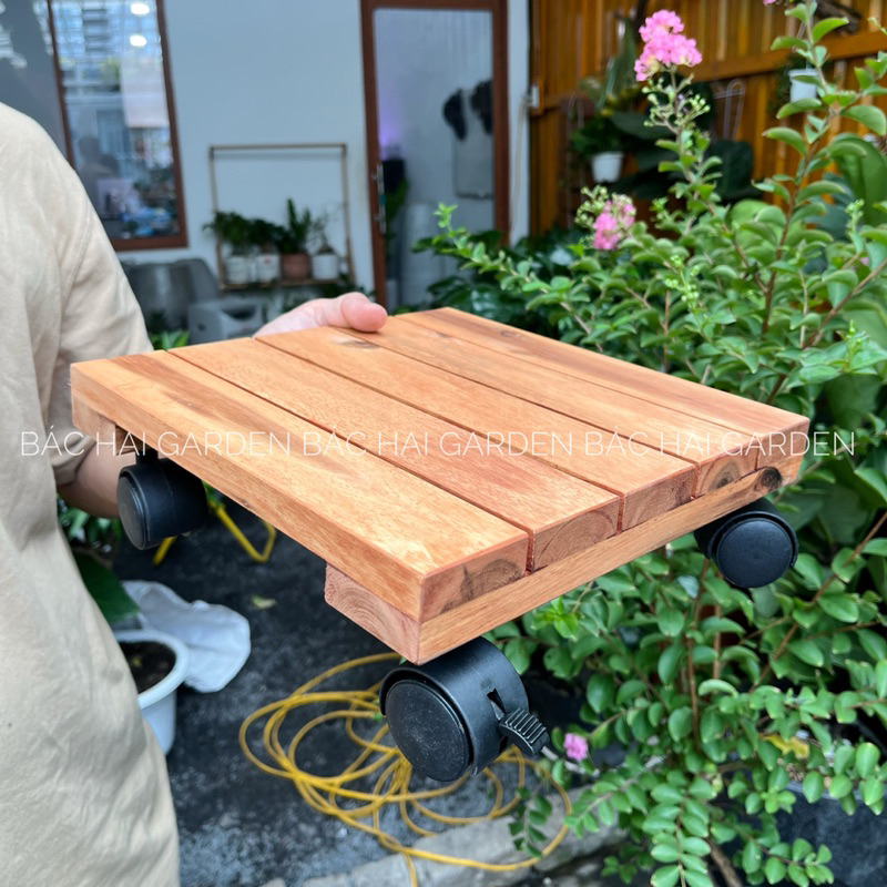 Đế lót bánh xe tròn - vuông chất liệu gỗ chịu trọng tải lớn giúp dễ dàng di chuyển chậu cây theo ý muốn