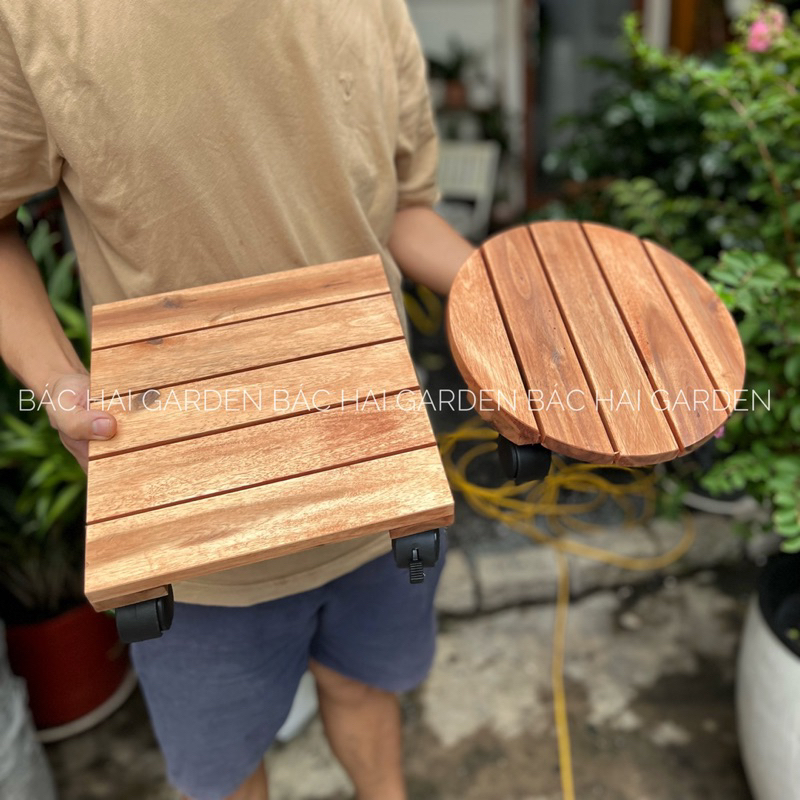 Đế lót bánh xe tròn - vuông chất liệu gỗ chịu trọng tải lớn giúp dễ dàng di chuyển chậu cây theo ý muốn
