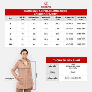 5PLF01,4PLF01 Áo phao nữ CARDINA chất liệu vải gió cao cấp chống nhăn mềm mại trần bông nhẹ giữ nhiệt tốt 4PLF01, 5PLF01
