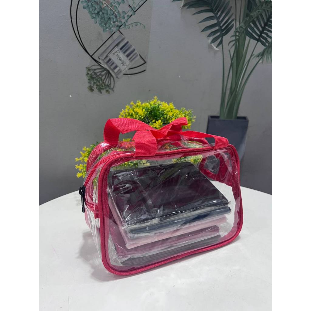 Túi xách tay nhựa PVC trong suốt viền đỏ nhỏ nhắn, gọn nhẹ viền đen ...