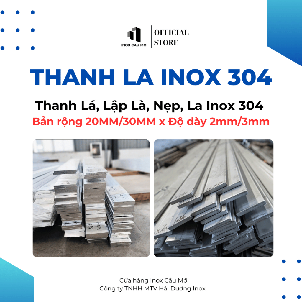 Thanh la inox 304, lập là, nẹp la bản rộng 2cm, 3cm, dày 2ly/3ly, dài 1m/1,5m