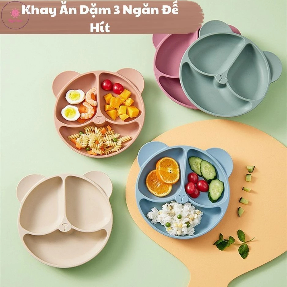 Ảnh Khay Ăn Dặm Silicon KidsWorld Có Đế Hít Chống Đổ Hình Gấu 3 Ngăn Cho Bé ăn dặm có thể tiệt trùng 1