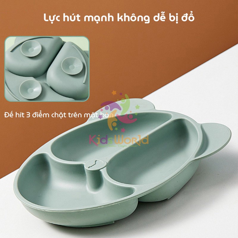 Ảnh Khay cho bé ăn dặm silicon hình gấu KidAndMom 3 ngăn có đế hút chân không chống trơn trượt 2