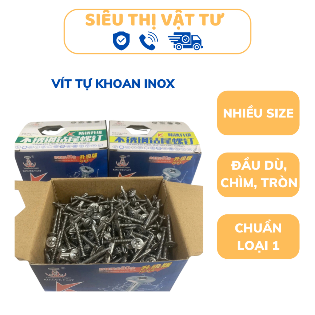 Vít tự khoan inox đầu dù, đầu cúc (túi 0.2kg, 0.5kg, 1kg) nhiều kích cỡ ...