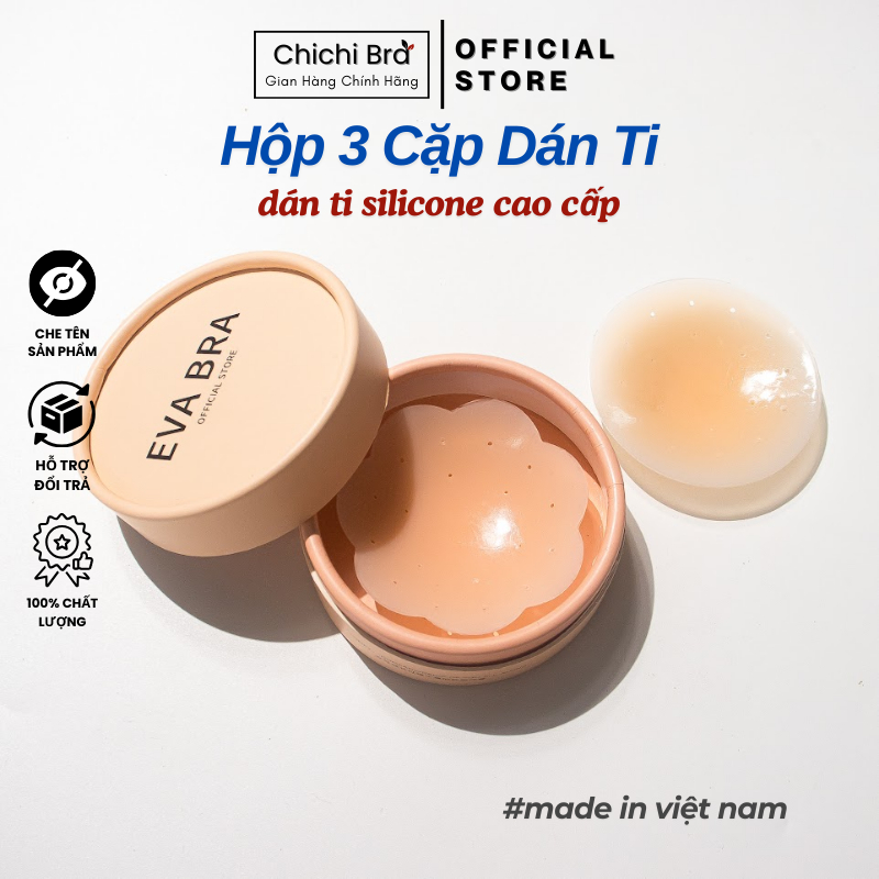 Miếng Dán Ngực Silicon Dán Ti Hộp 3 Cặp Có Lỗ Thoáng Khí Cao Cấp Sử Dụng Nhiều Lần Chichi Bra 550