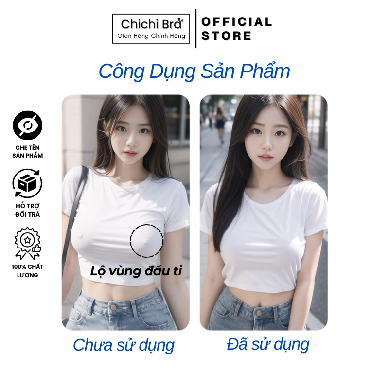Miếng Dán Ngực Silicon Dán Ti Hộp 3 Cặp Có Lỗ Thoáng Khí Cao Cấp Sử Dụng Nhiều Lần Chichi Bra 550