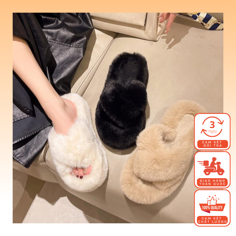 Dép Lông Quai Chéo - Cao 5cm - Mềm Mại - Thời Trang