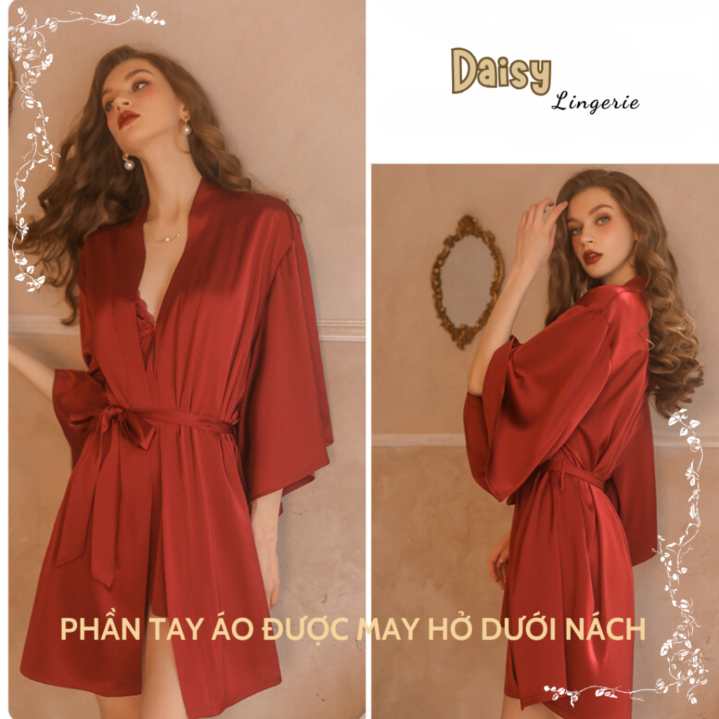 Áo Choàng Ngủ Lụa Dáng Dài Ngang Qua Gối Áo Choàng Ngủ Lụa Sexy Tay Dài Quyến Rũ Cao Cấp - Mã ACN006