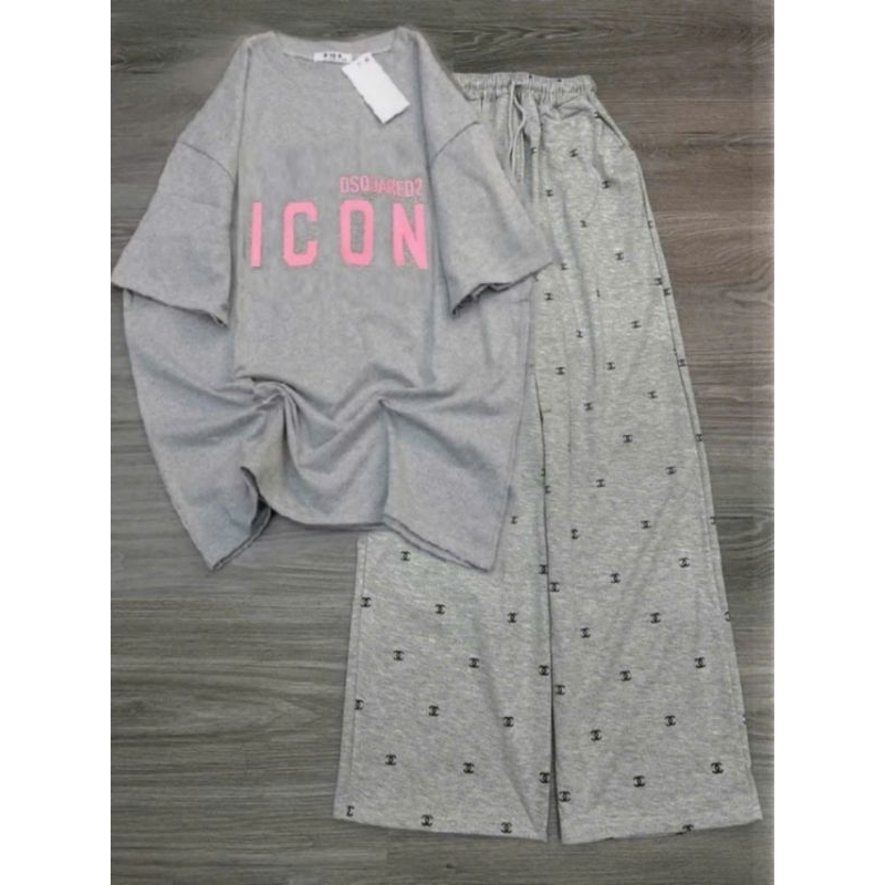 [ Rẻ Vô Địch ] Tổng Hợp Các Sét Bộ Quần Suông + Mix Áo Phông Form Rộng Tay Lỡ Chữ ICON Xám