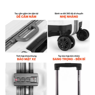 [🔥TOP BÁN CHẠY] Vali Khoá Khung MIAvn Pisani X9 - Size 20/24/28, Nhựa PC Cao Cấp, Khoá Khung Bảo Mật Cao