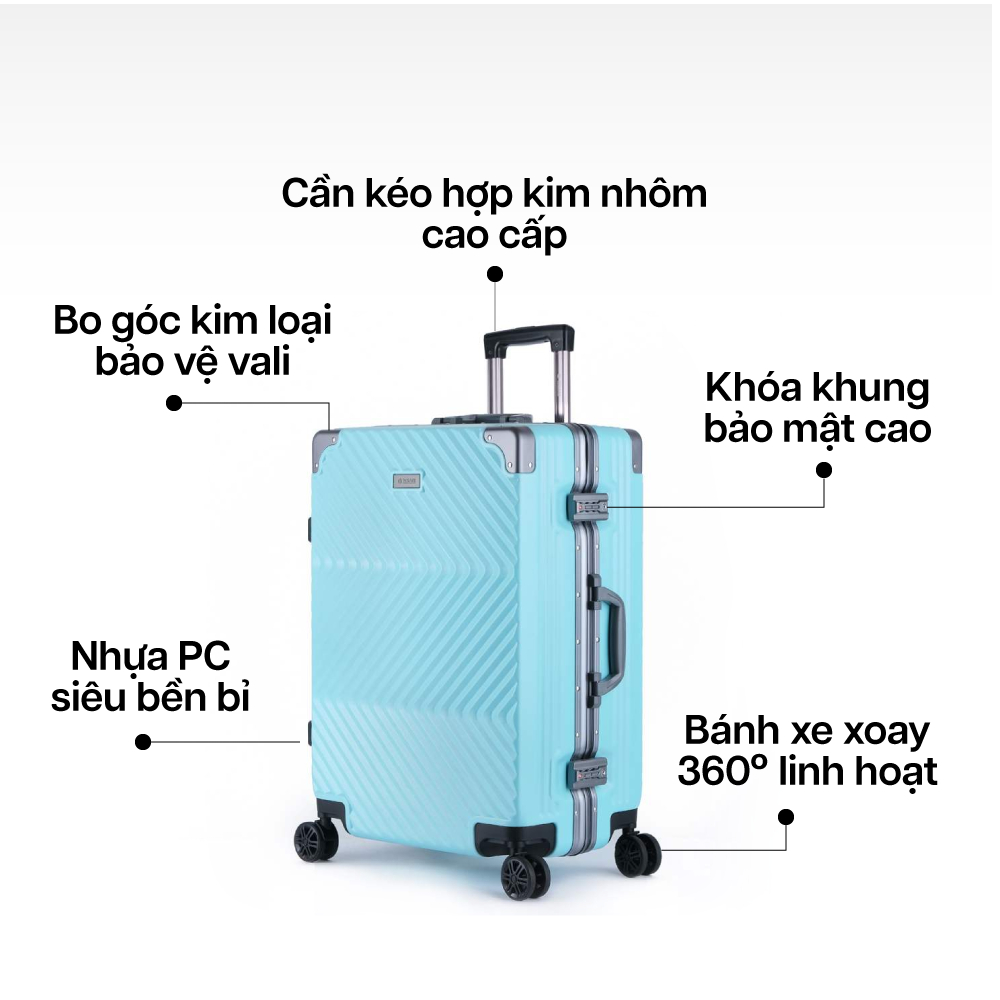 Ảnh Vali Kéo MIAvn Pisani X9 - Size 20/24/28, Nhựa PC Cao Cấp Siêu Bền, Khoá Khung Bảo Mật, Bảo Hành Trọn Đời 4