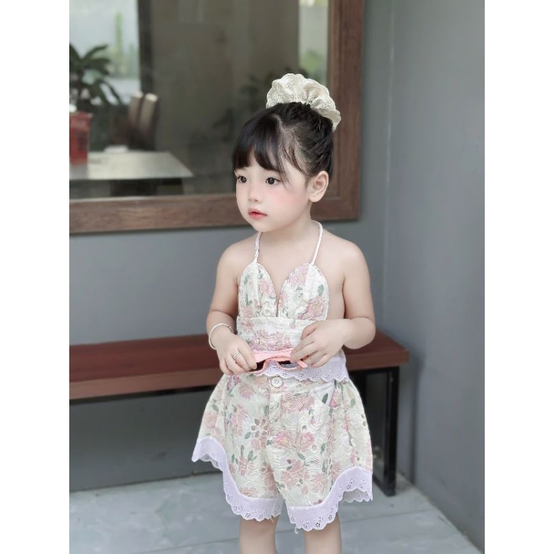 SALE SALE Sét Bikini 3 món bé gái áo sơ mi phối sét đùi thêu hoa  cho bé và mẹ 3,4,5,6,7,8,9,10,12,13,14,15 tuổi