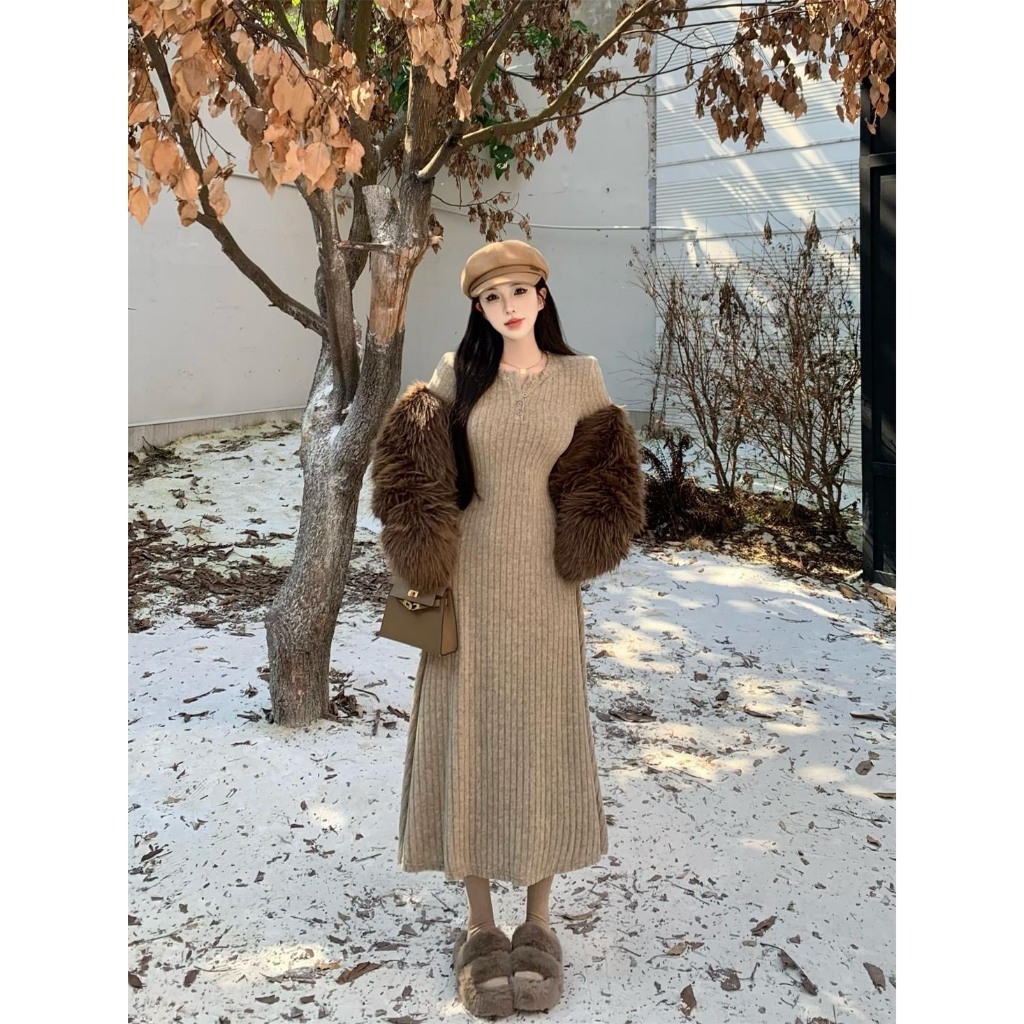 Váy nữ maxi chất tăm đũa lông xù cao cấp Jumito, đầm nữ dáng dài phong cách Hàn Quốc tiểu thư sang chảnh hcom2756