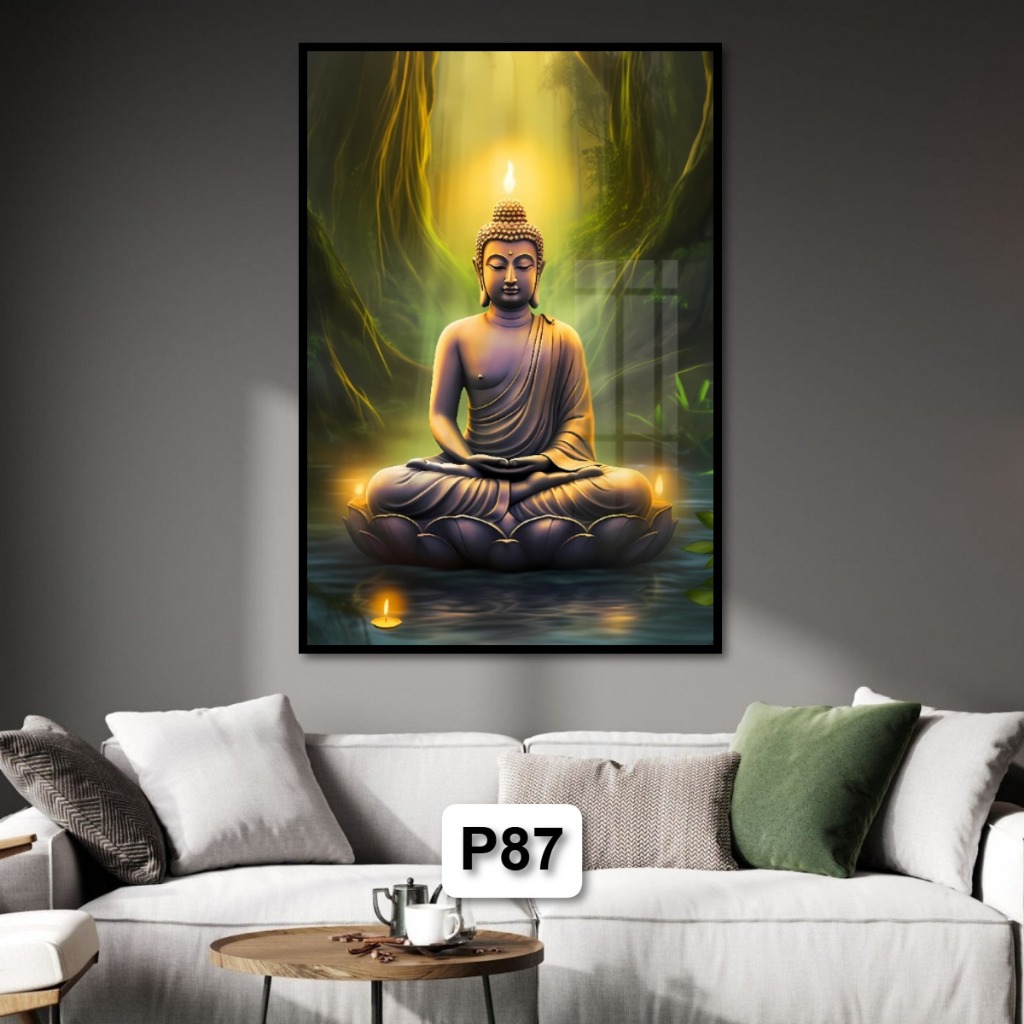 Tranh Phật Chất Liệu Gỗ Tráng Gương Có Khung - Tranh Treo Tường - Tráng Gương - Phòng Thờ