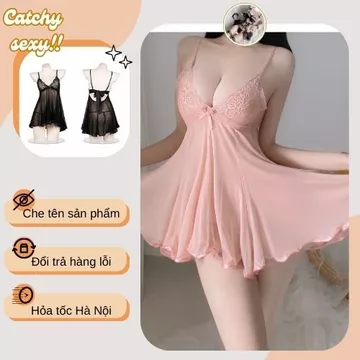 Váy ngủ sexy ren xuyên thấu kèm chip váy hở lưng váy thắt nơ gợi cảm DN99 Đầm ngủ nữ 2 dây, kèm quần lọt khe