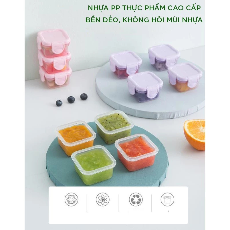 Ảnh Set 4 Hộp Trữ Đông KidAndMom ,Khay Trữ Đông Có Nắp khoá 4 chiều Đựng Đồ Ăn Dặm Cho Bé Chống Rò Rỉ 2