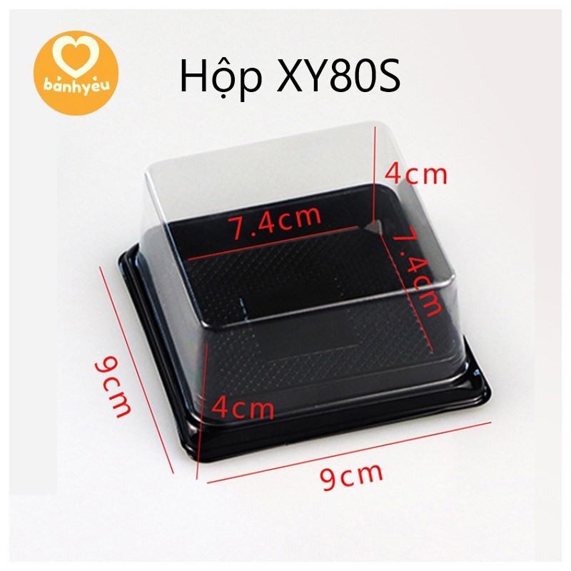 [10->50cái] Hộp vuông đế đen XY80S vừa bánh 100-125g/ Hộp đựng bánh trung thu, xôi, rau câu