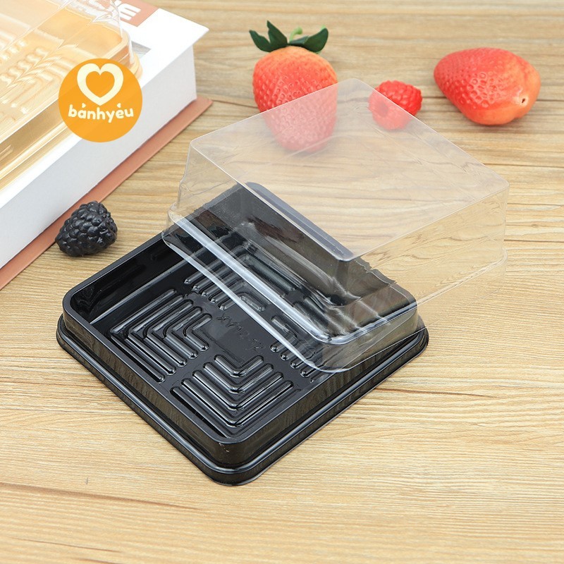 [10->50cái] Hộp vuông đế đen JLH10-10/ XY10-10 vừa bánh 180-250g, Hộp bánh trung thu, xôi, rau câu