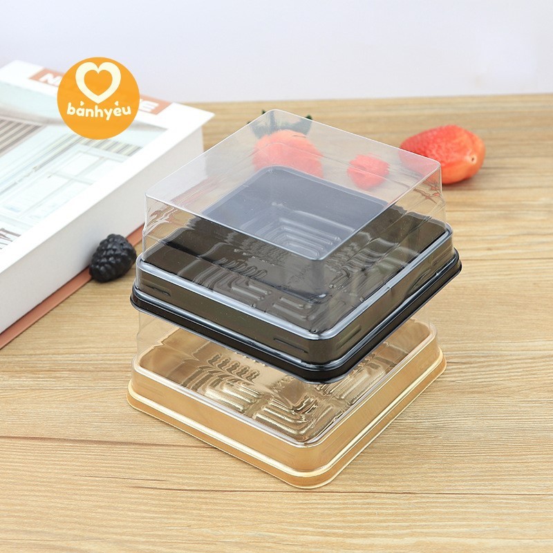 [10->50cái] Hộp vuông đế đen JLH10-10/ XY10-10 vừa bánh 180-250g, Hộp bánh trung thu, xôi, rau câu