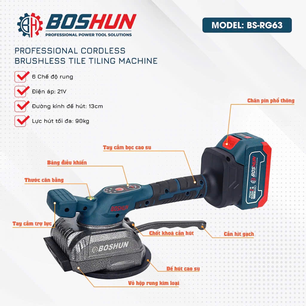 Máy Ốp Lát Gạch Boshun BS-RG63 - Máy Lát Gạch Men Lực Hút Tối Đa 90KG / 6 Tốc Độ