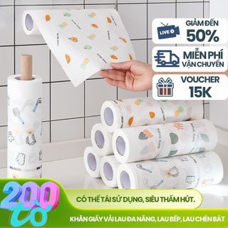 Cuộn 100-200 Khăn Giấy Vải Lau Đa Năng, Lau Bếp, Lau Chén Bát, Có Thể Tái Sử Dụng, Siêu Thấm Hút.