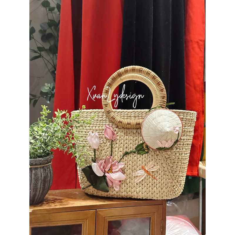 Túi Cói Thêu Hoa Handmade - Túi Cói Cao Cấp - Túi Cói Thêu Tay Bloomy