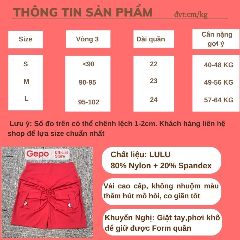Ảnh Quần Short Đùi Túi Hộp Lưng V Chun Mông Tập Gym, Yoga, Run, Aerobic GEPO GP124 2