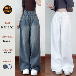 Quần jeans suông xếp ly hai cạp kép phối túi trước loại chất đẹp Jean7646