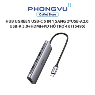Bộ chia/ Hub Ugreen USB-C 5 in 1 sang 2*USB-A 2.0+ USB-A 3.0+HDMI+PD hỗ trợ 4K (15495) - Bảo hành 18 tháng