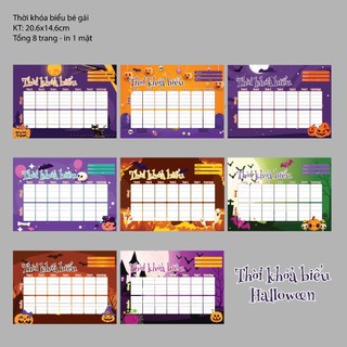 Thời Khóa Biểu để bàn, decor bàn học, Lịch 8 tuần. Hình ảnh Halloween ngộ nghĩnh, vui nhộn.