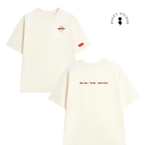 Áo thun HALEV UNISEX OVERSIZE form rộng nam nữ in hình NÓN LÁ 3D CỜ VIỆT NAM BÚA LIỀM chất Cotton mềm mịn