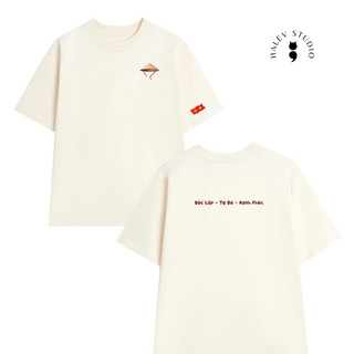 (IN 2 MẶT) Áo thun HALEV UNISEX OVERSIZE form rộng nam nữ in hình NÓN LÁ 3D CỜ VIỆT NAM BÚA LIỀM chất Cotton mềm mịn
