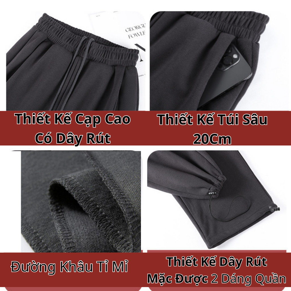 Quần ống rộng vải nỉ lì mịn mặc 2 kiểu giữ nhiệt thời trang quần gió form suông (Datthustore - MS58)