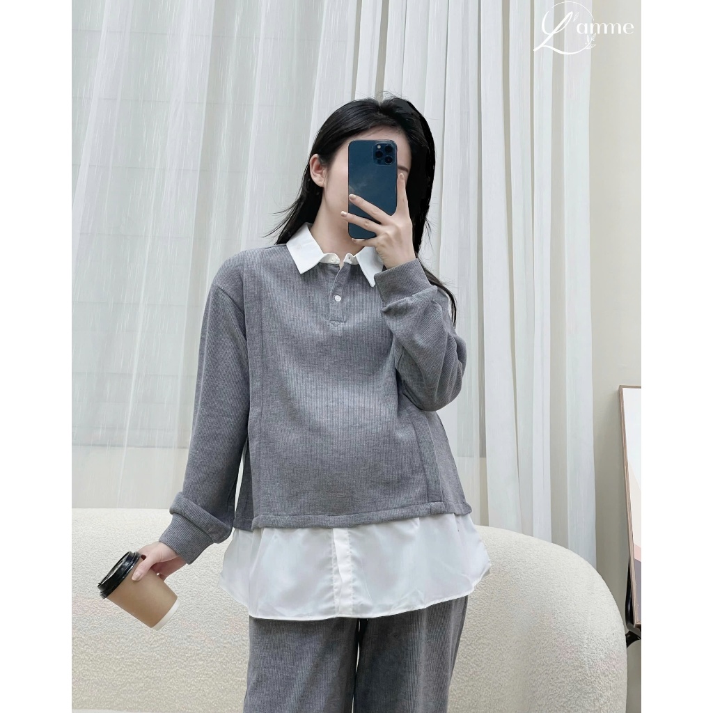 Ảnh Bộ đồ bầu thu đông, set mặc nhà WEI chất thun tăm mềm, thoải mái, phù hợp đi chơi, dạo phố BY L'AMME 1